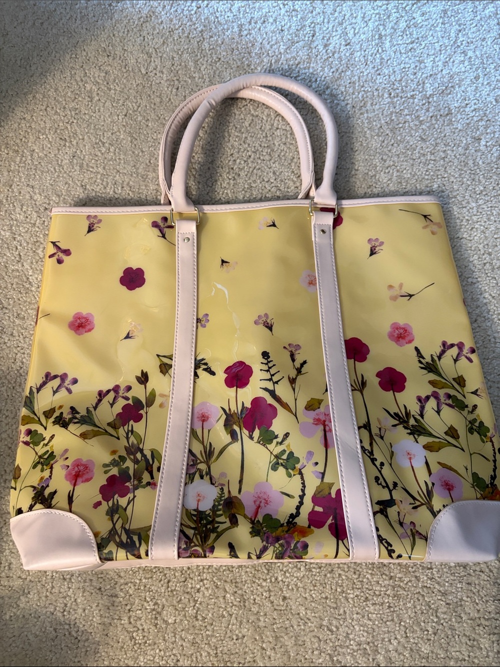 Ulta Beauty Yellow Floral Glossy PVC Large Tote Bag With Double Handles